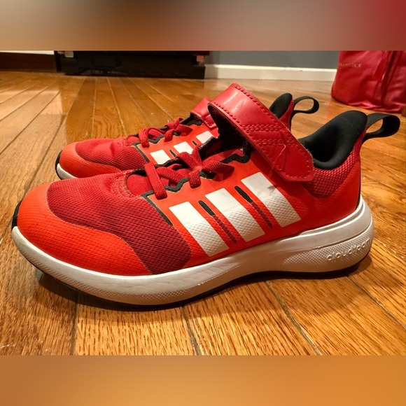 adidas Other - adidas Kids Red, White and Orange Striped Sneakers -Velcro